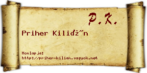 Priher Kilián névjegykártya